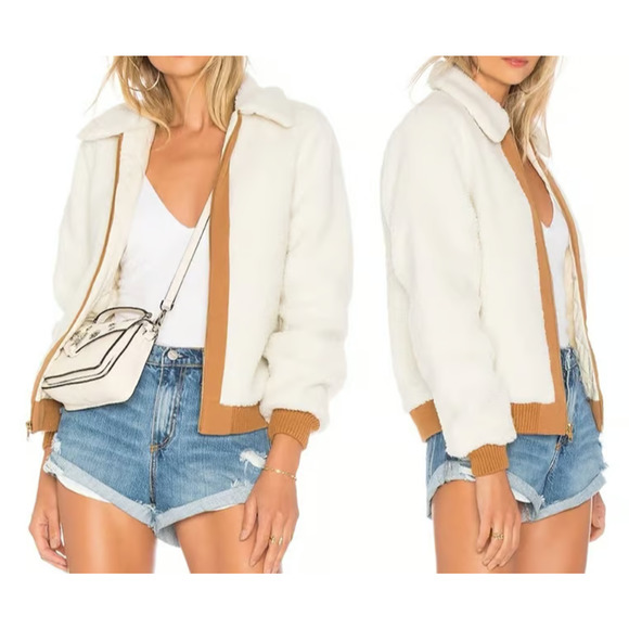 Lovers + Friends Jackets & Blazers - Lovers & Friends x Revolve Y2K Simone Faux Fur Sherpa Bomber Cream XS A004174